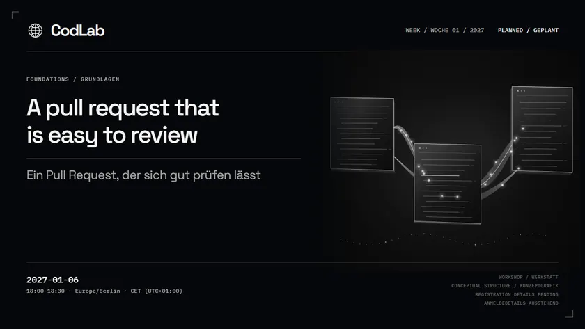 CodLab workshop cover: A pull request that is easy to review, 2027-01-06