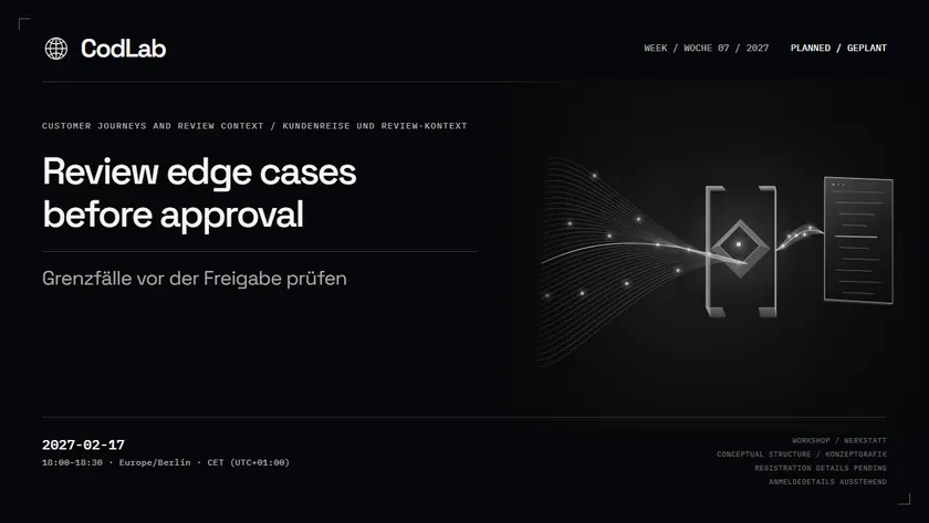 CodLab workshop cover: Review edge cases before approval, 2027-02-17