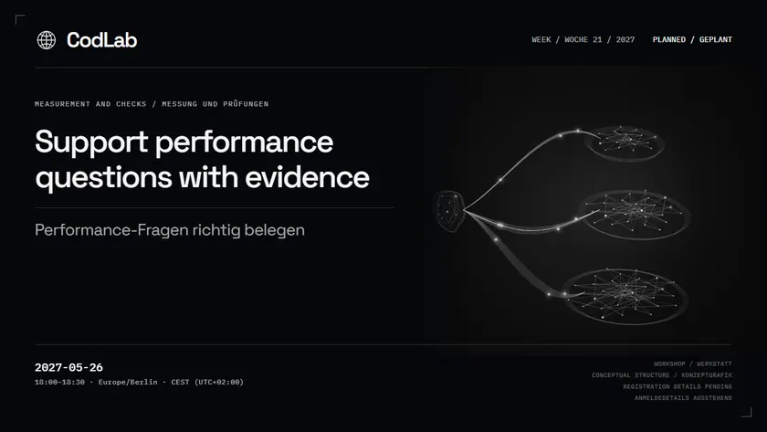 CodLab workshop cover: Support performance questions with evidence, 2027-05-26