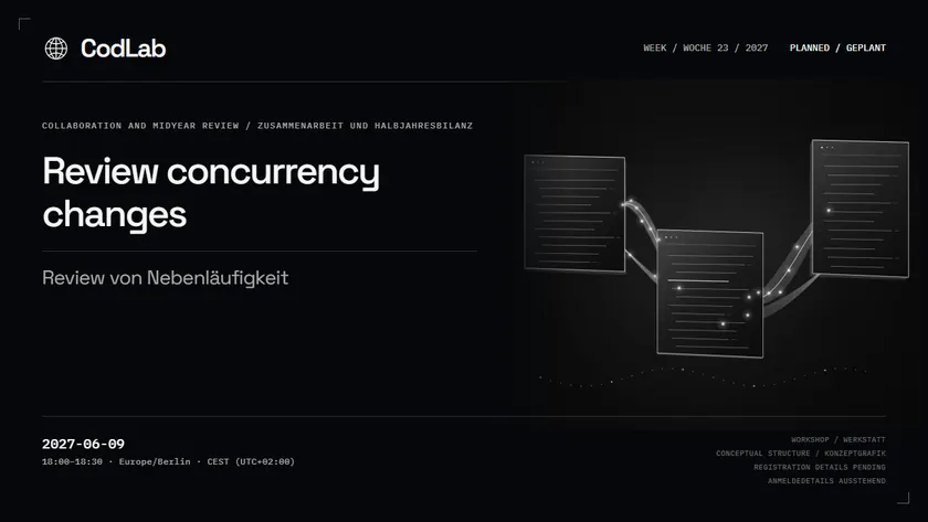 CodLab workshop cover: Review concurrency changes, 2027-06-09