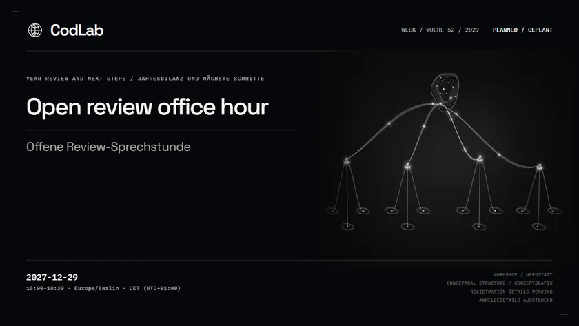 CodLab workshop cover: Open review office hour, 2027-12-29